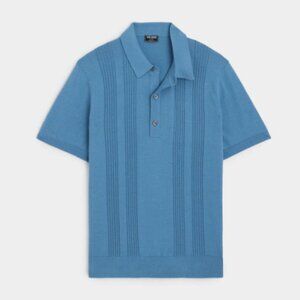 Todd Snyder Silk Cotton Ribbed Polo in Steel Blue